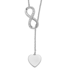 Sterling Silver RH-plated CZ Infinity/Heart With 2in ext. Y-Necklace