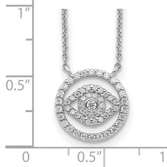 Sterling Silver Rhodium Plated CZ Evil Eye Necklace With 2in ext.