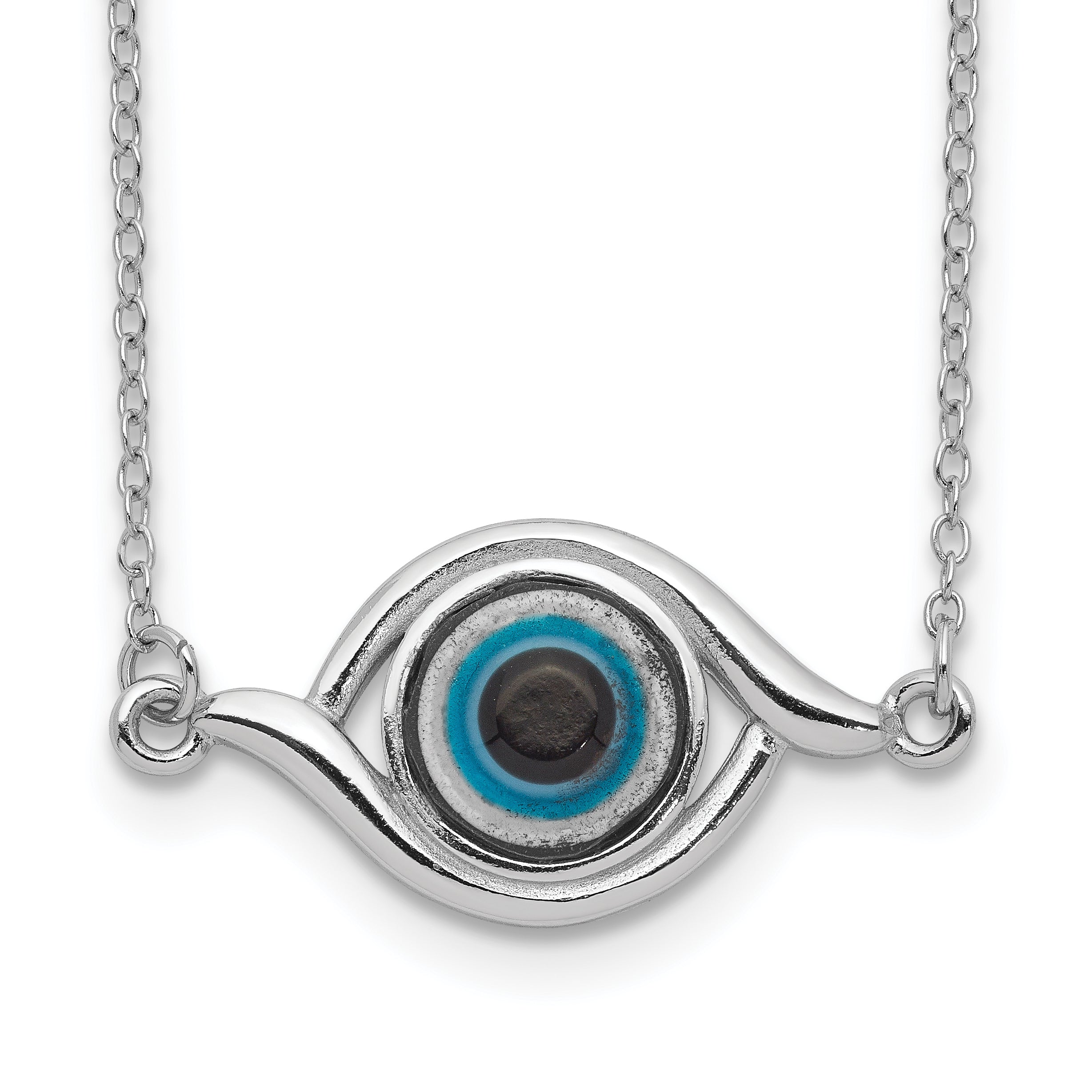 Sterling Silver Rhodium-plated Glass With 2in Ext Eye Necklace