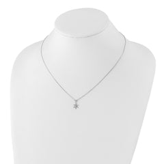 Sterling Silver RH-plated Polished CZ Snowflake With 2in Ext. Necklace