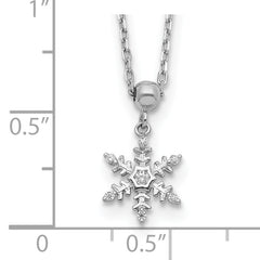 Sterling Silver RH-plated Polished CZ Snowflake With 2in Ext. Necklace