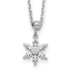 Sterling Silver RH-plated Polished CZ Snowflake With 2in Ext. Necklace