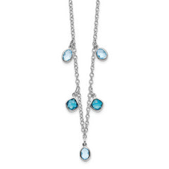 Sterling Silver Rhod-plat London and Sky Blue Topaz With 2in ext. Necklace