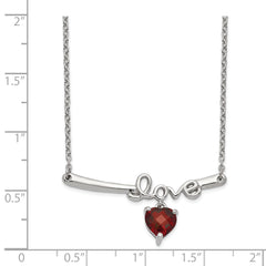 Sterling Silver Rhod-plat Heart Garnet Love With 2.25in ext. Necklace