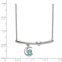 Sterling Silver Rhod-plat Swiss Blue Topaz Moon With 2.25in ext Necklace