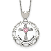 Sterling Silver Enameled Pink & Clear CZ Cross Necklace