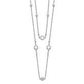 Sterling Silver Rhodium-plated CZ/Beaded 2-strand With 1in Ext. Necklace