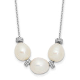Sterling Silver Rhodium-plated CZ Bead/FWC Pearl With 2in ext. Necklace