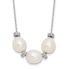 Sterling Silver Rhodium-plated CZ Bead/FWC Pearl With 2in ext. Necklace
