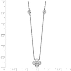 Sterling Silver Rhodium-plated Polished CZ Flower with 2in ext. Necklace