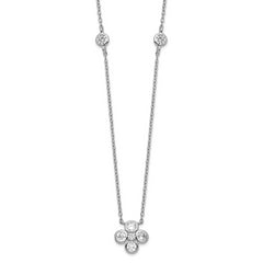 Sterling Silver Rhodium-plated Polished CZ Flower with 2in ext. Necklace