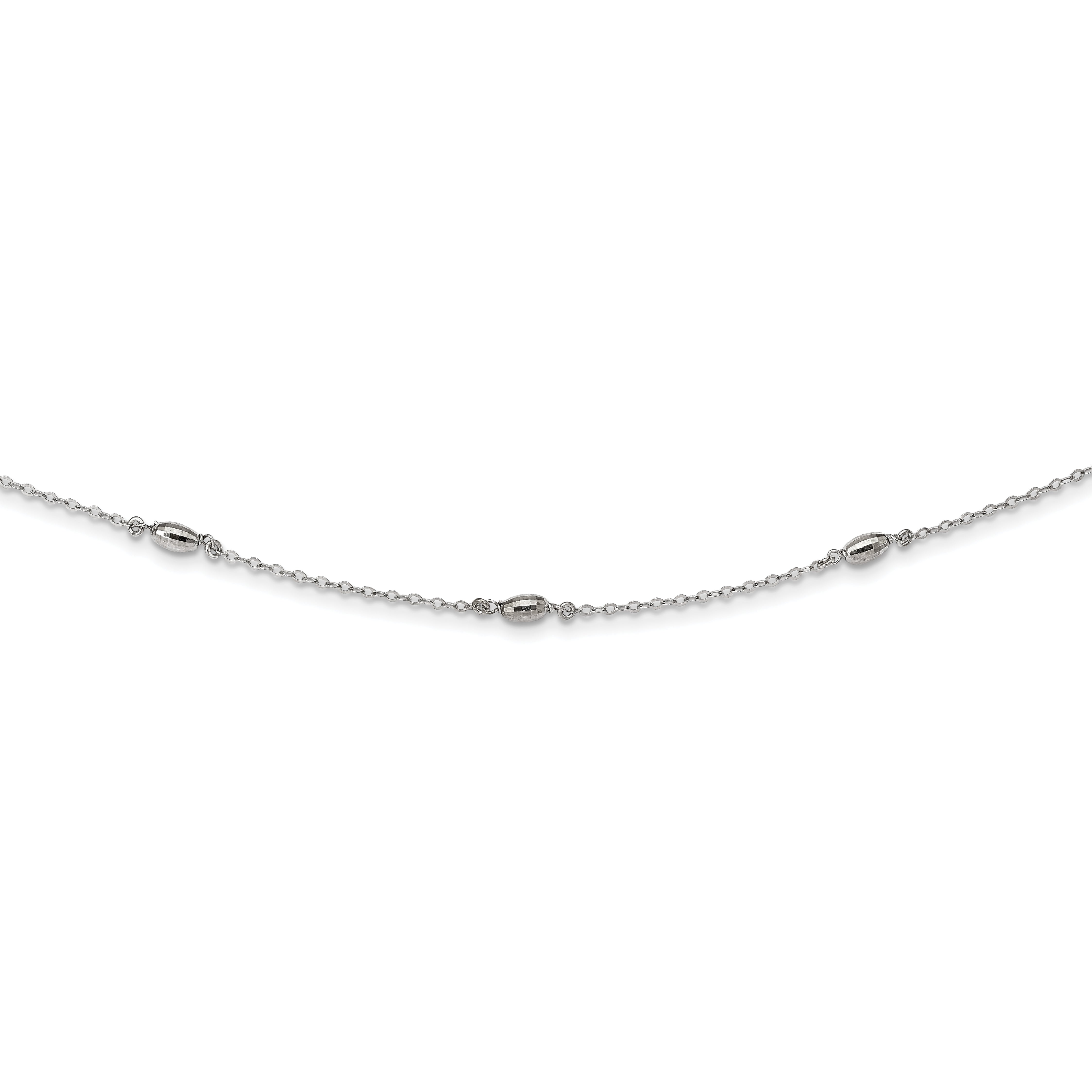 Sterling Silver Rhodium-plated Diamond-cut Oval Beads With 3in ext Choker