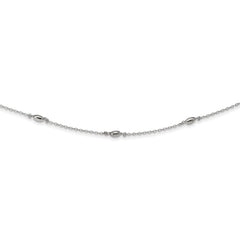 Sterling Silver Rhodium-plated Diamond-cut Oval Beads With 3in ext Choker