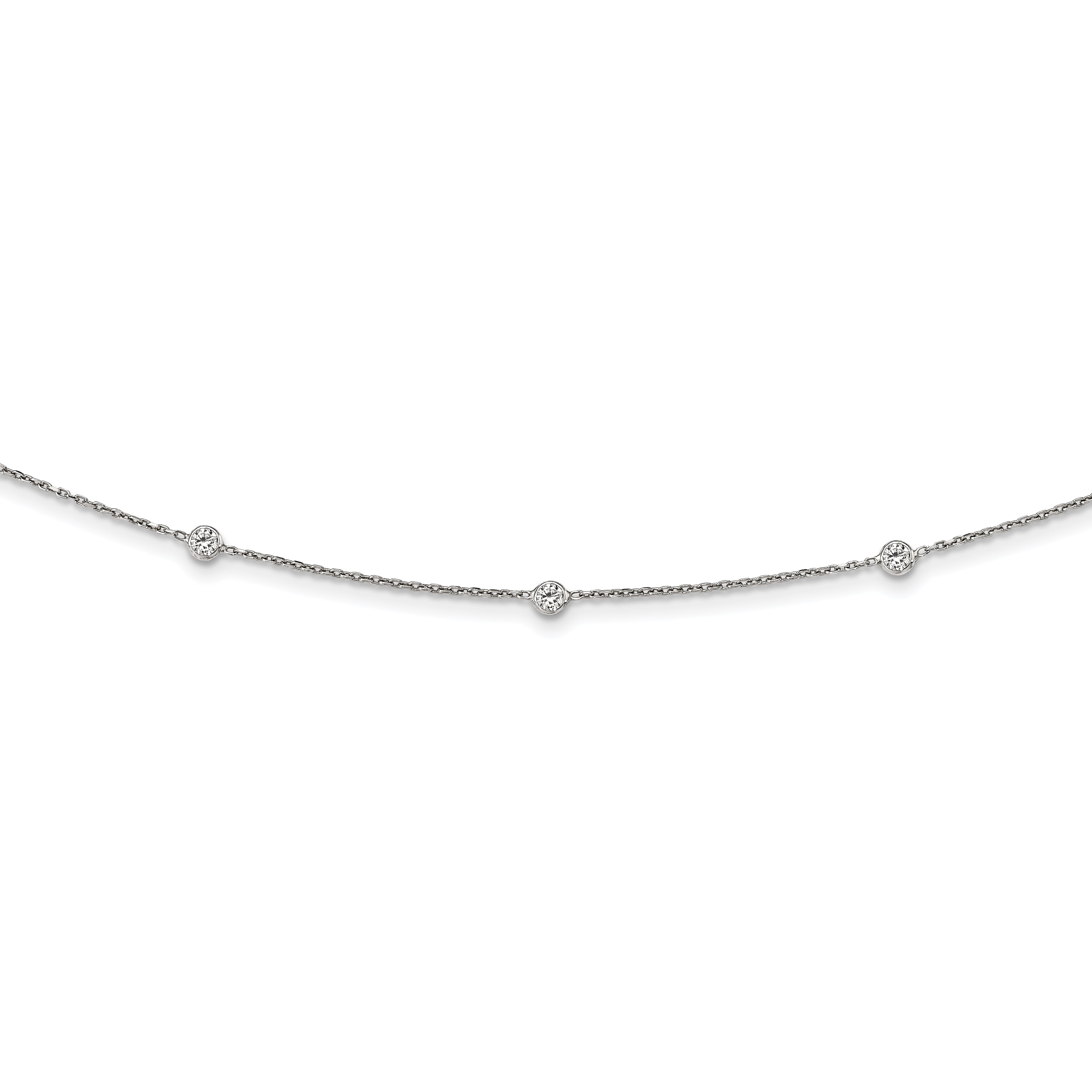 Sterling Silver Rhodium-plated CZ With 3in ext. Choker