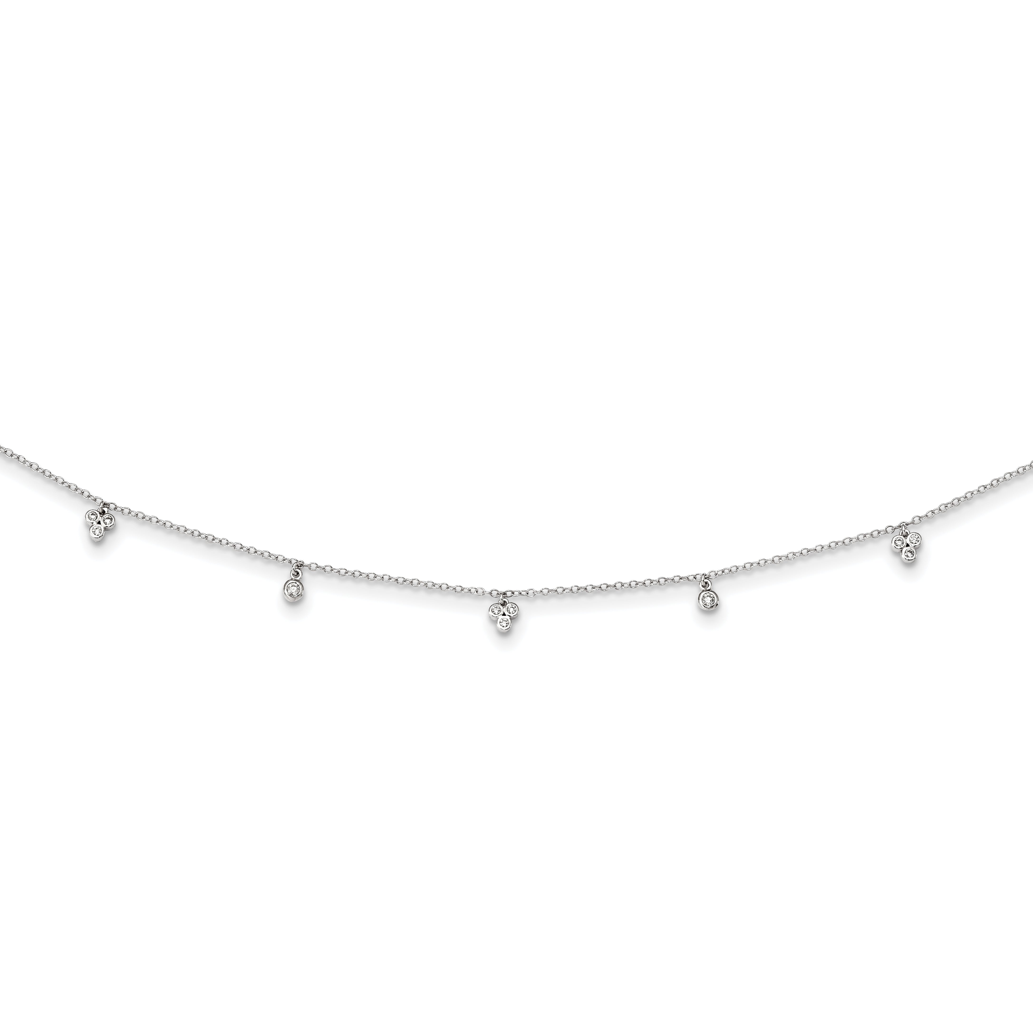 Sterling Silver Rhodium-plated CZ 12.5in With 2in ext Choker Necklace