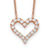Sterling Silver Rose-tone CZ Heart With  2in ext. Necklace