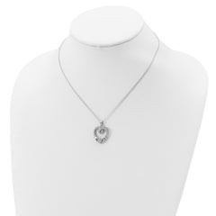 Sterling Silver Rhod-plated Claddagh Heart CZ With 1 in ext.Necklace