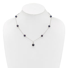 Sterling Silver Rhodium-plated 9-10mm Black Semi-Round Freshwater Cultured Pearl 18 inch Necklace and Dangle Earrings Set