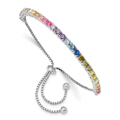 Prizma Sterling Silver Rhodium-plated 3mm Colorful CZ Adjustable Bolo Bracelet