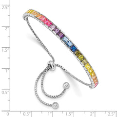 Prizma Sterling Silver Rhodium-plated 4mm Channel-Set Colorful CZ Adjustable Bolo Bracelet