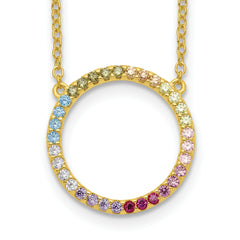 Prizma Sterling Silver Gold-tone 14K Flash Gold-plated 16 inch Colorful CZ Open Circle Necklace with 2 inch Extender