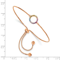 Prizma Sterling Silver Rose-tone 14K Flash Rose Gold-plated Colorful CZ Open Circle Adjustable Bolo Bracelet