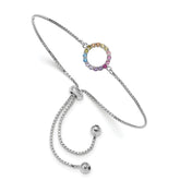 Prizma Sterling Silver Rhodium-plated Colorful CZ Open Circle Adjustable Bolo Bracelet