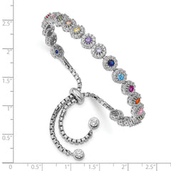 Prizma Sterling Silver Rhodium-plated White and Colorful CZ Adjustable Bolo Bracelet