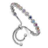 Prizma Sterling Silver Rhodium-plated White and Colorful CZ Adjustable Bolo Bracelet