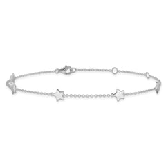 Sterling Silver Rhodium-plated Stars 8.5 inch Plus 2 inch Extender - Total 10.5 inch Anklet