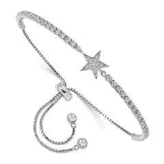 Sterling Silver Rhodium-Rhodium-Plated CZ Star Adjustable Bracelet