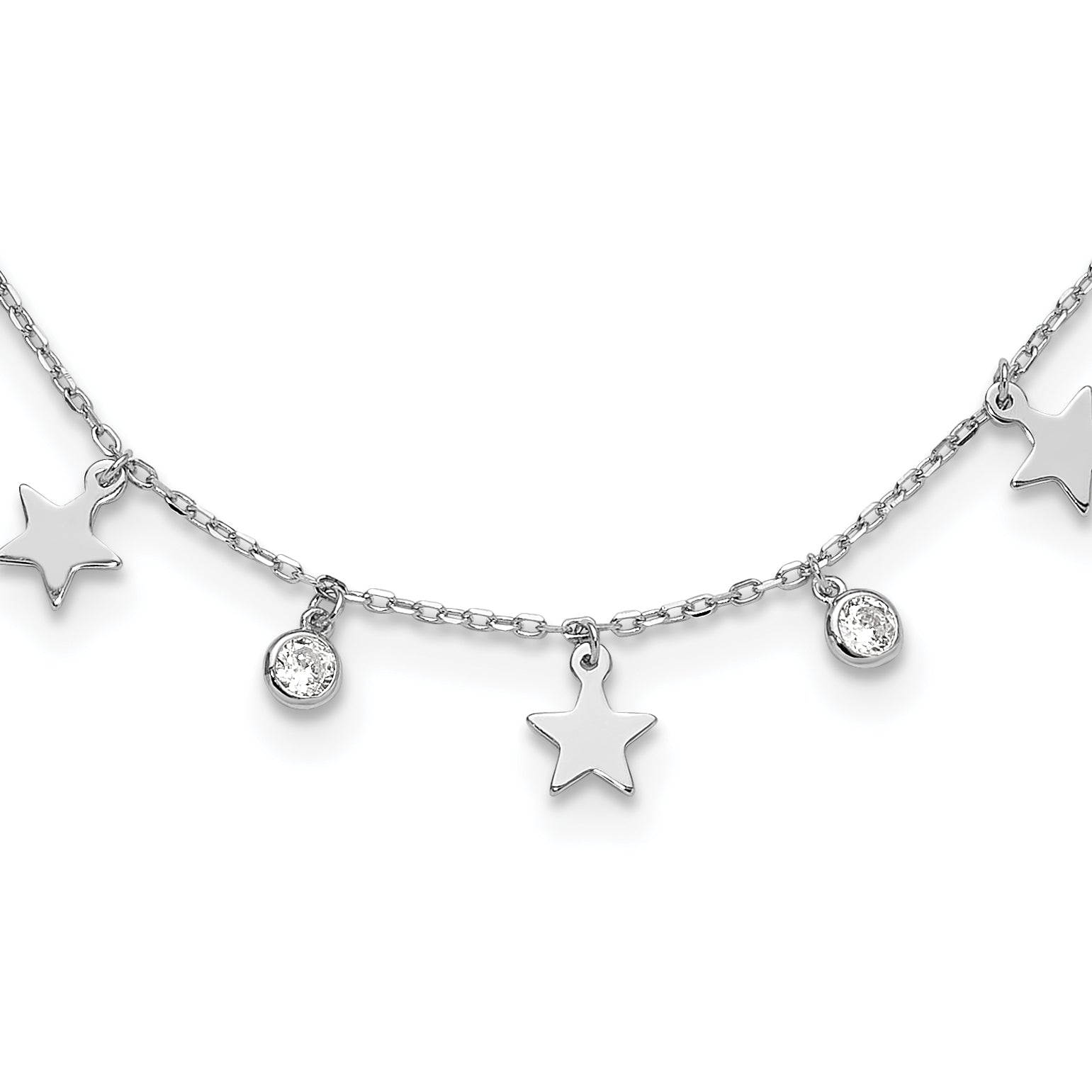 Sterling Silver Rhodium-Rhodium-Plated CZ Star with 2in Ext. Choker