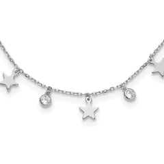 Sterling Silver Rhodium-Rhodium-Plated CZ Star with 2in Ext. Choker