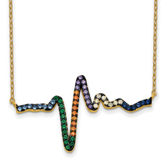 Prizma Sterling Silver Gold-tone 14K Flash Gold-plated 18 inch Colorful CZ Heartbeat Necklace with 1 inch Extender