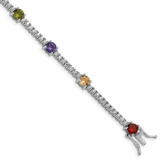 Prizma Sterling Silver Rhodium-Rhodium-Plated 7.5 inch White and Colorful Round CZ Bracelet