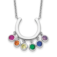 Prizma Sterling Silver Rhodium-Rhodium-Plated 16 inch Colorful CZ Horseshoe Necklace with 2 inch Extender