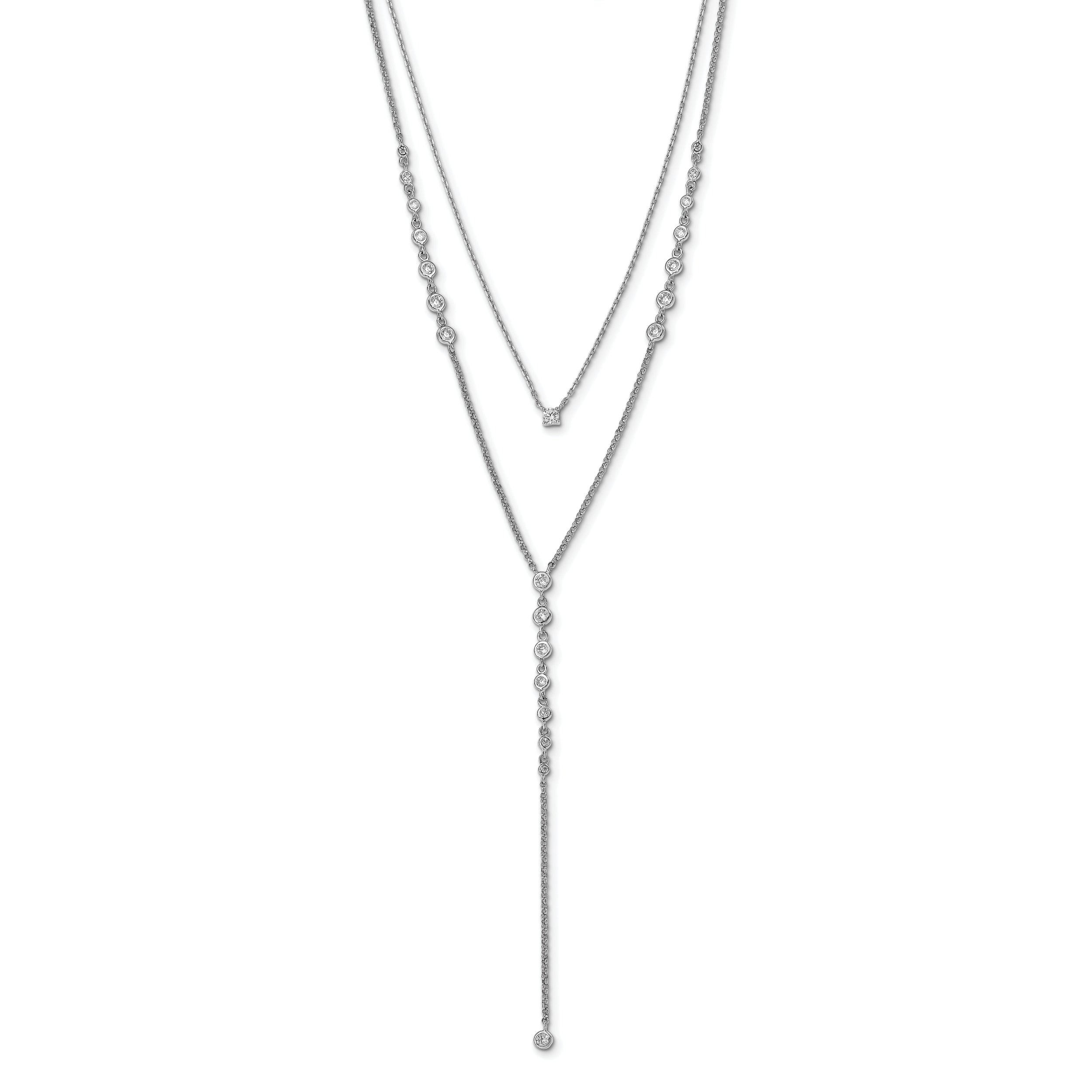 Sterling Shimmer Sterling Silver Rhodium-Rhodium-Plated Adjustable up to 29 inches 50 Stone CZ 2 Strand Layer Y-Drop Necklace