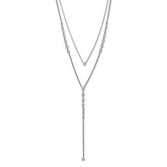 Sterling Shimmer Sterling Silver Rhodium-Rhodium-Plated Adjustable up to 29 inches 50 Stone CZ 2 Strand Layer Y-Drop Necklace