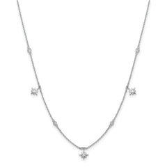 Sterling Shimmer Sterling Silver Rhodium-Rhodium-Plated 16 inch 7 Stone 7 Star Stations CZ Necklace with 2 inch extender