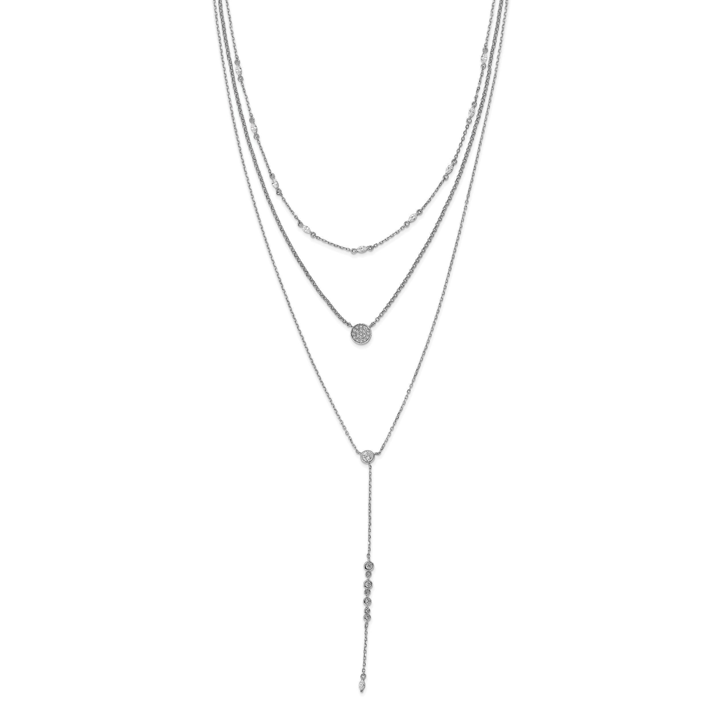 Sterling Shimmer Sterling Silver Rhodium-Rhodium-Plated Adjustable up to 28 inches 61 Stone CZ 3 Strand Layer Y-Drop Necklace