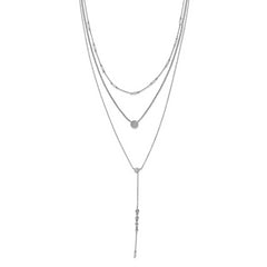 Sterling Shimmer Sterling Silver Rhodium-Rhodium-Plated Adjustable up to 28 inches 61 Stone CZ 3 Strand Layer Y-Drop Necklace
