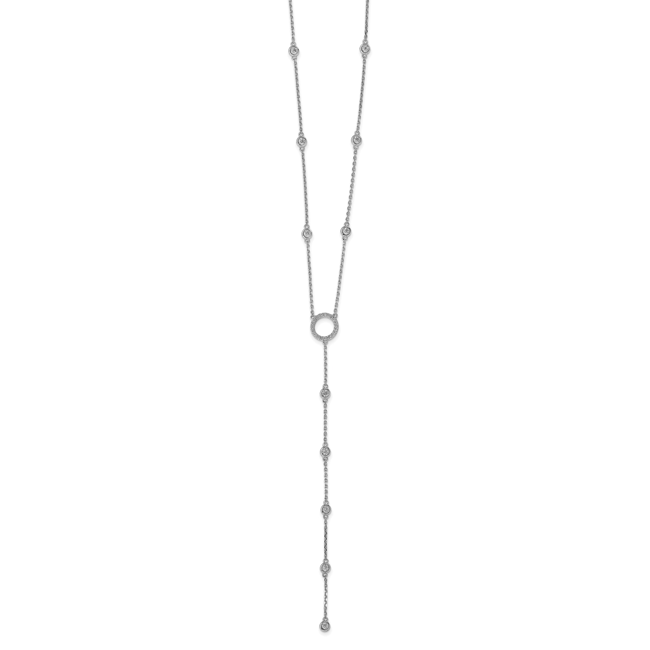 Sterling Shimmer Sterling Silver Rhodium-Rhodium-Plated 16 inch 32 Stone CZ Y-Drop Necklace with 2 inch extender