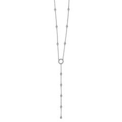 Sterling Shimmer Sterling Silver Rhodium-Rhodium-Plated 16 inch 32 Stone CZ Y-Drop Necklace with 2 inch extender