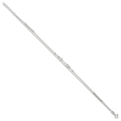 Sterling Silver 9in Plus 1in Ext. 2-strand Arrow and Bar Anklet