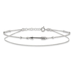 Sterling Silver 9in Plus 1in Ext. 2-strand Arrow and Bar Anklet