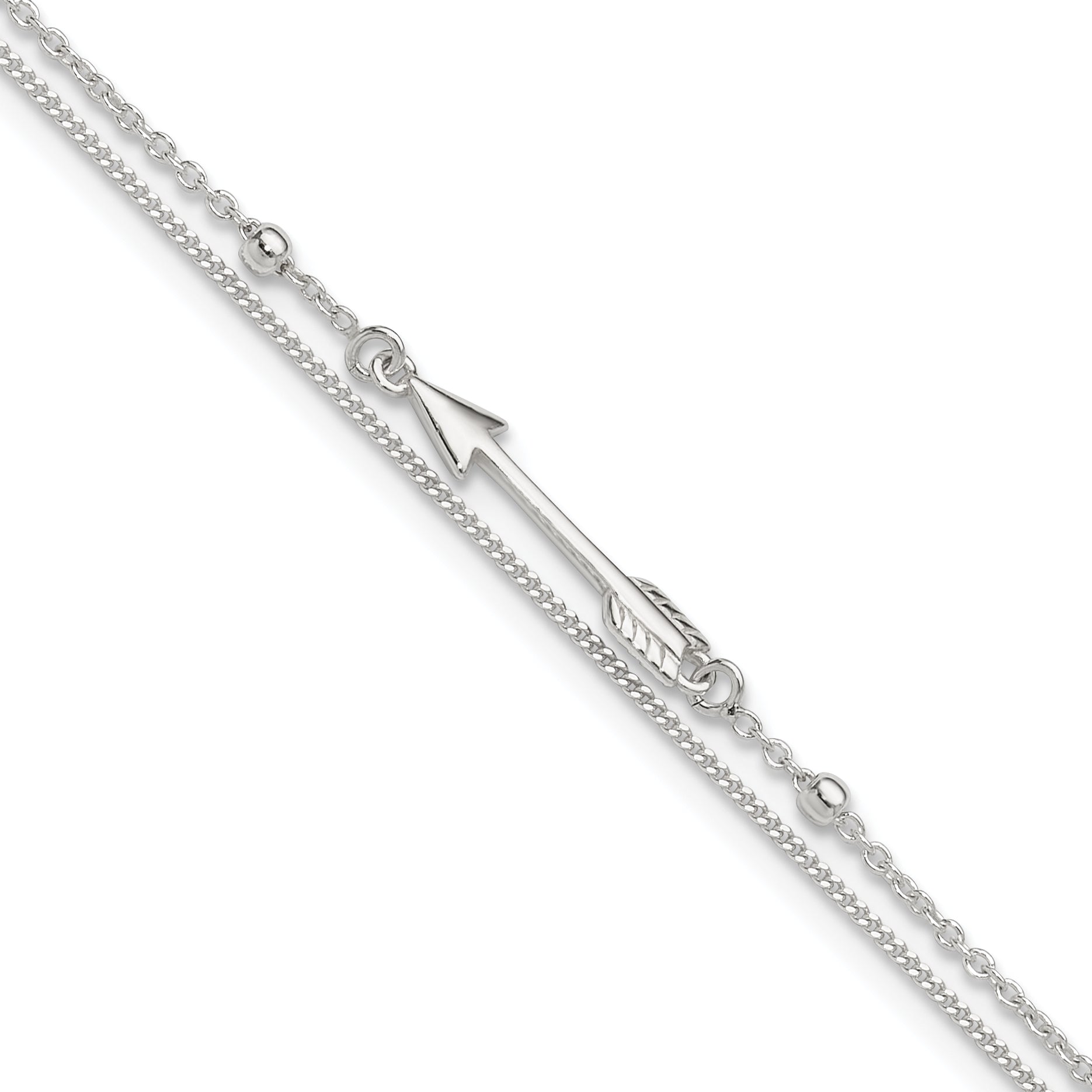 Sterling Silver 9in Plus 1in Ext. 2-strand Arrow and Bar Anklet