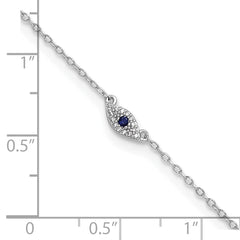 Sterling Silver Rhodium-plated Polished Blue & White CZ Eye 10in  Anklet
