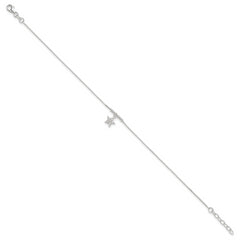 Sterling Silver CZ Star and Beads 9in Plus 1in Ext. Anklet