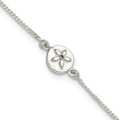 Sterling Silver with CZ Sand Dollar 9in Plus 1 in Ext. Anklet
