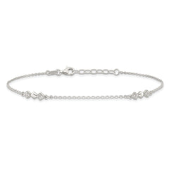 Sterling Silver CZ 3-Diamond Shapes 9in Plus 1 in Ext. Anklet